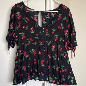 Cherry Print Frill Blouse